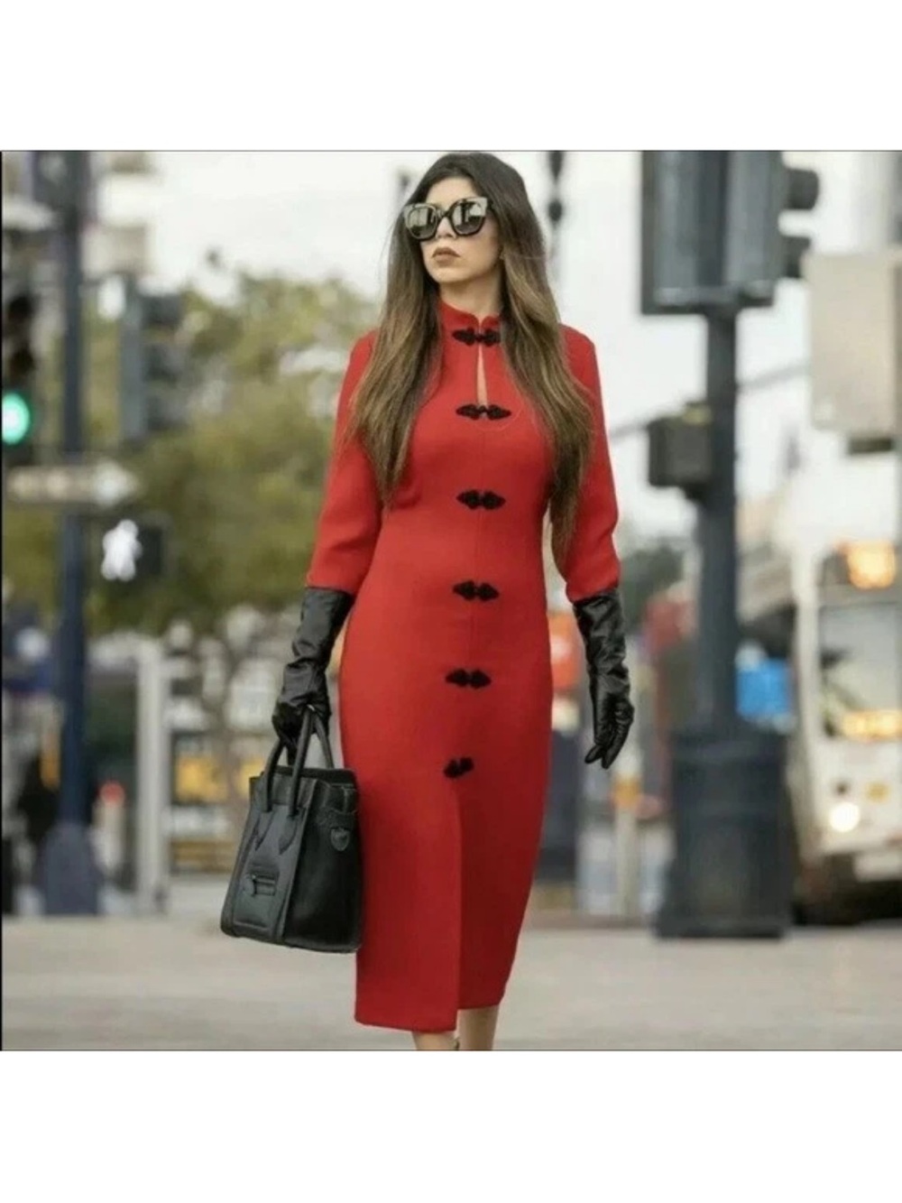 Zara Oriental‎ Toggle Dress in Red Large